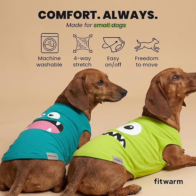 Fitwarm 3 Pack Monster Dog Shirt, Lightweight Funny Dog Tshirt, Summer Clothes for Small Dogs Boy Girl, Pet Outfit, Orange, Green, Teal, XL