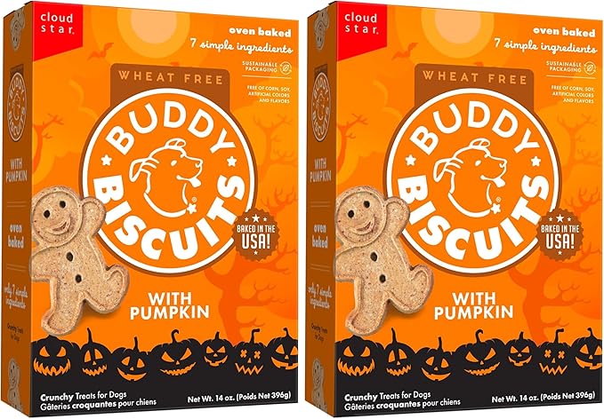 Buddy Biscuits Crunchy Wheat Free Halloween Dog Treats with Pumpkin, 14 oz. Box (Pack of 2)