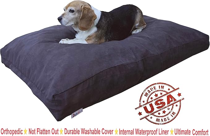 Dogbed4less XL Memory Foam Dog Bed for Medium Large Dogs with Orthopedic Comfort, Waterproof Liner and Espresso Washable Pet Bed Cover 47X29 Pillow