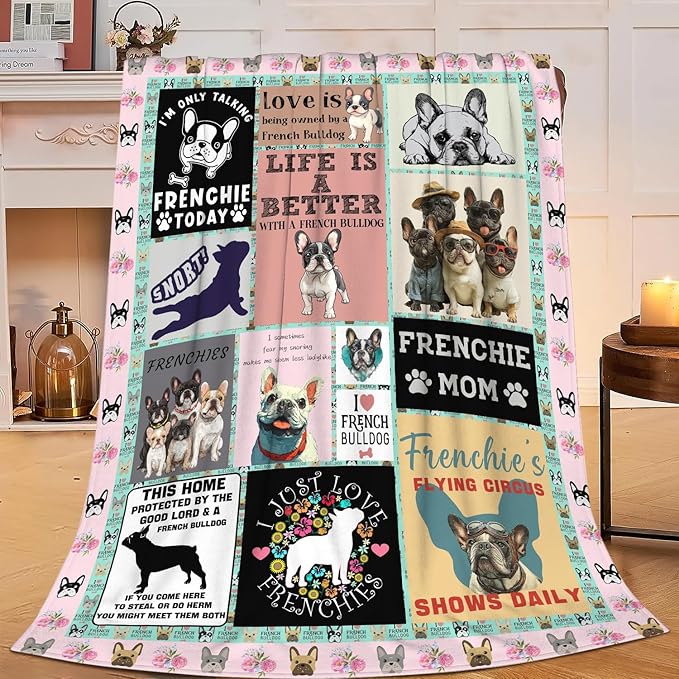 Boston Terrier Throw Blanket French Bulldog Frenchie Puppy Stuff Gifts for Dog Lover Kids Girls Boys Adults Women Men Soft Cozy Warm Plush Fluffy Fuzzy Fleece Blanket Decor 60''X80''