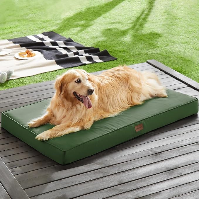BFPETHOME Outdoor Dog Bed for Large Dogs, Waterproof, Orthopedic with Removable Washable Cover, Egg Crate Foam Mat (47 x 29in, Green)