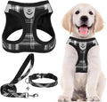 PUPTECK Adjustable Dog Harness Collar and Leash Set Step in No Pull Pet Harness for Small Medium Dogs Puppy and Cats Outdoor Walking Running, Soft Mesh Padded Reflective Vest Harnesses, Black L