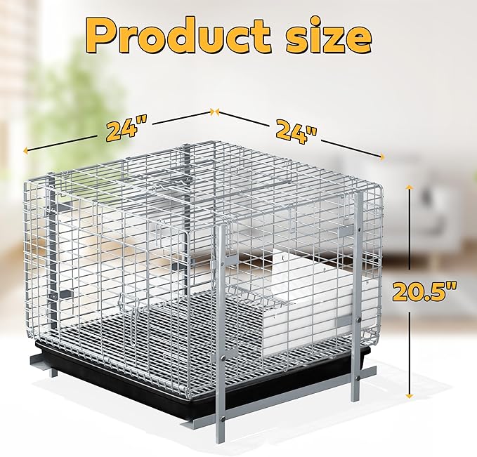 HOMESTEAD Rabbit Cage with Pull-Out Tray – 24 Inch Bunny Cage, Metal Rabbit Breeding Cage, Dual Access Doors, Waterproof Bottom & Urine Guard