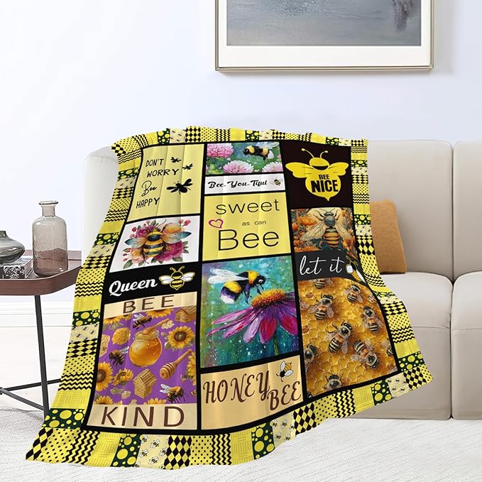 Bee Throw Blanket Bee Stuff Gifts for Kids Girls Boys Adults Women Men Soft Cozy Warm Plush Fluffy Fuzzy Fleece Blanket Decor 40''X50''