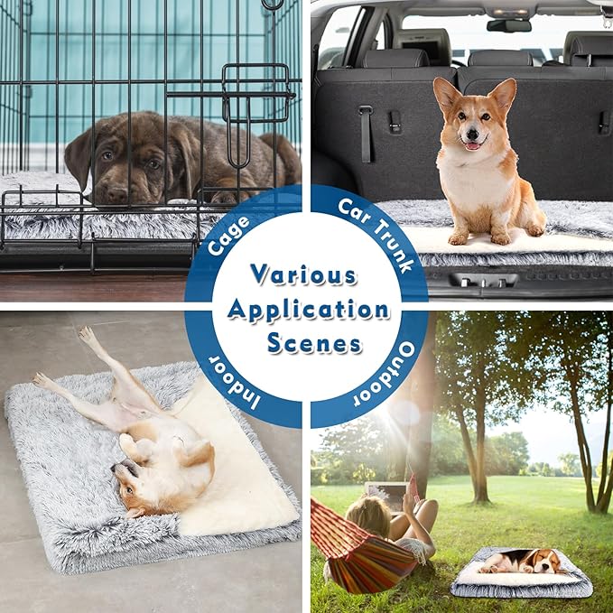 Dog Bed with Cover Cave, Orthopedic Dog Bed with Blanket, 33.5 * 27.6'' Rectangle Pet Crate Cozy Cuddler Mat, Anti-Anxiety Memory Foam Calming Pad for Puppy Cat with Removable Washable Cover