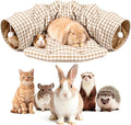 Bunny Tunnel Bed, 2-in-1 Collapsible Tunnel Tubes with Removable Cushion Bed, Cozy Bunny Hideout Rabbit Tunnel Tube Toys for Cats Kittens Rabbits Small Animals