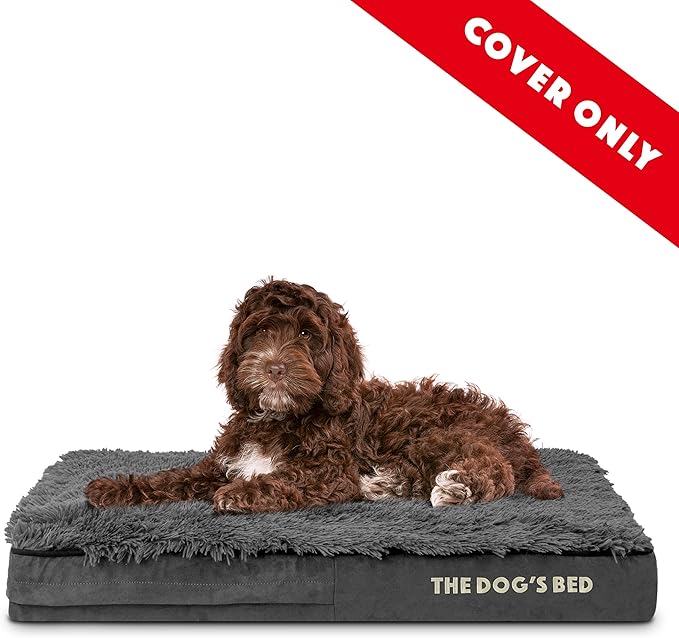 The Dog’s Bed Replacement Outer Cover, Fur Fabric, Grey Fur, Medium, 4-Inch