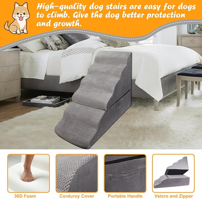 30 inch Dog Steps for Small Dogs Up to 30-36 Inch Tall, Pet Cat Dog Ramp Ladder for Doggie, Old Cats, Kitty Grey No Assembly Required