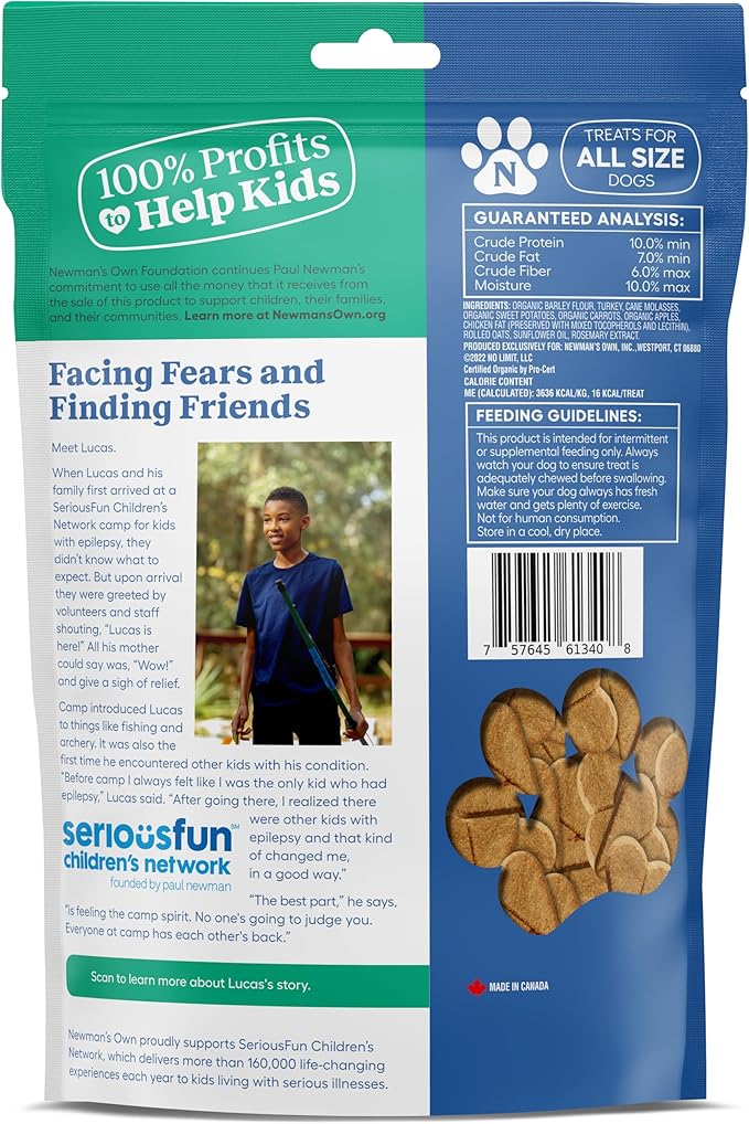 Newman's Own Turkey & Sweet Potato Dog Biscuits, 10 oz Bag (Pack of 6) — Oven Baked Crunchy Training Treats, Organic Ingredients, No Wheat Corn or Soy, Premium Quality Wholesome Dog Cookies