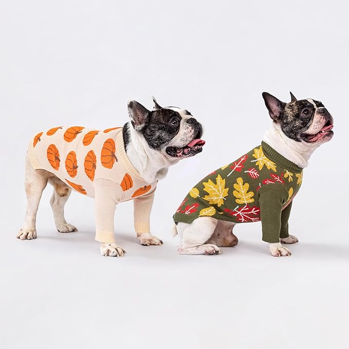 Fitwarm Pumpkin Dog Sweater, Thanksgiving Outfit for Small Dogs Boy Girl, Pet Outfit, Orange, Beige, Medium