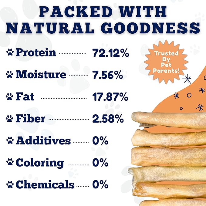 Amazing Dog Treats - Large Collagen Stick - (12 Inch - 50 Count) - Beef Cheek Rolls - 100% Pure Collagen Sticks