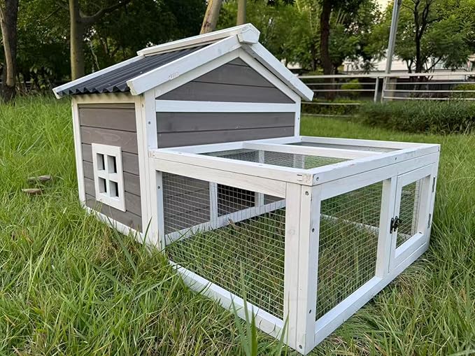 Rabbit House Outdoor, Outdoor Rabbit House, Bunny House,Rabbit Hutch.Rabbit Cage Elevated Bunny Hutch Indoor Outdoor,Chicken Coop Small Animal House (White)