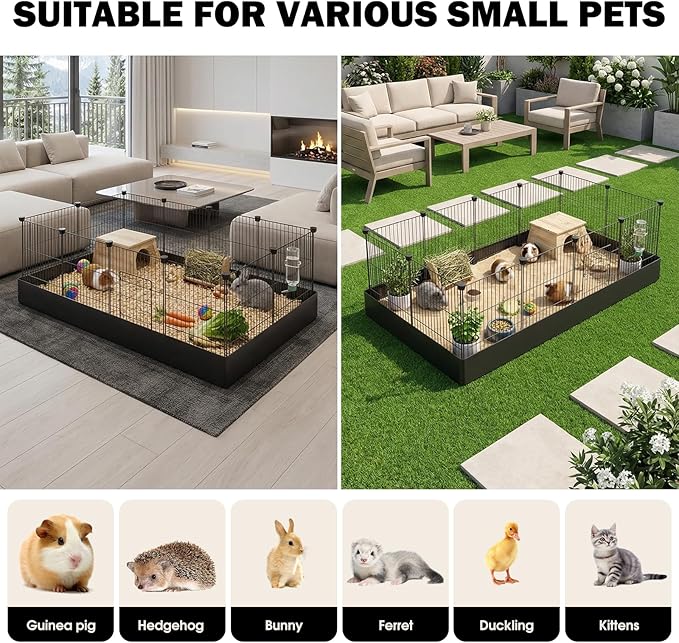 PAWING 12 Panels Small Animal Playpen with Waterproof Mat - Durable Metal Wire Yard Fence for Guinea Pigs, Kittens, Puppies, Hamsters, and Hedgehogs - Indoor & Outdoor Pet Cage