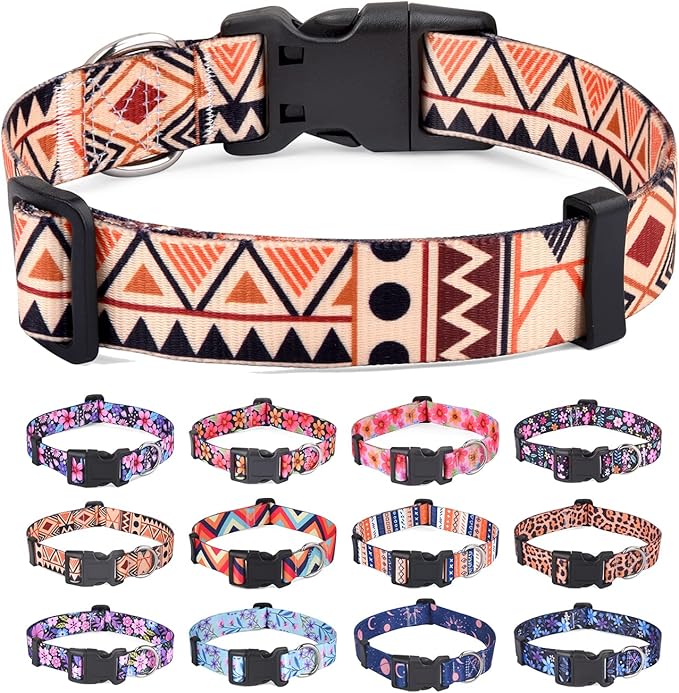 Dog Collar for Large Dogs, Soft Comfy Pet Collar for Small Medium Large Dogs, Geometry Pattern for Boy Girl Puppy Dogs(Beige Geometry,L)