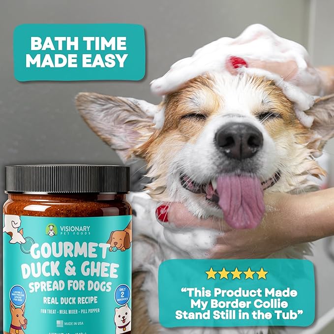 Visionary Pet Foods Duck Meat Spread - Healthy Dog Treat - Alternative to Dog Peanut Butter, Xylitol Free, No Sugar and Filler Free - Use on Lick Mat, Food Mixer, Pill Pockets - 12oz Jar