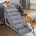 7-Step Dog Stairs for High Beds 30-36 inches, Dog Steps for High Bed Couch, Tall pet Stairs for high beds for Small, Older Pets, Non-Slip Balanced Pet Ramp Indoor, Grey