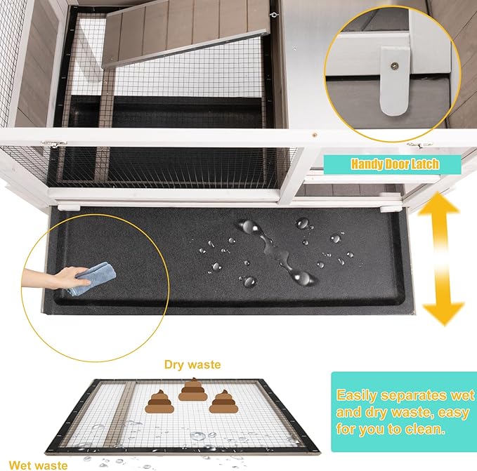 Ketive Rabbit Hutch Indoor, Wooden Bunny Hutch with Stand, Rabbit Cage with Ramp and Hideout, Small Animals Cage Habitat with Not Leakage Pull Out Tray for Rabbits, Guinea Pigs, Hamsters