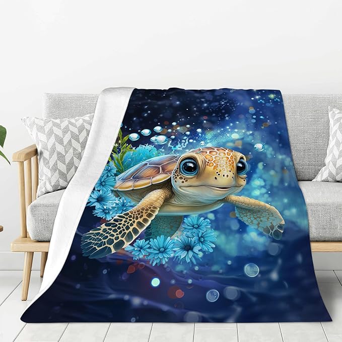 Turtle Blanket Sea Turtle Throw Blankets Cozy Fleece Flannel Blanket Lightweight Bedding Blanket Turtle Gifts Stuff for Girls Boys Women Lovers Adults Decor for Couch Sofa Bed 50"X40"