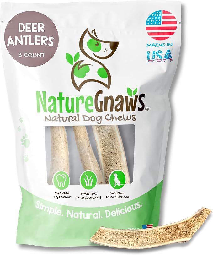 Nature Gnaws USA Deer Antlers for Dogs 4-7" (3 Count) - Mix of Split and Whole Pieces - Long Lasting for Small and Medium Breeds - Natural Dog Chew Bones