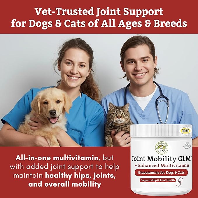 Wholistic Pet Organics - Hip and Joint Supplement for Dogs & Cats - Cat & Dog Joint Supplement - Green Lipped Mussels, Glucosamine, Chondroitin for Dogs & Cat Mobility Support - 1 Lb - 45 Scoops