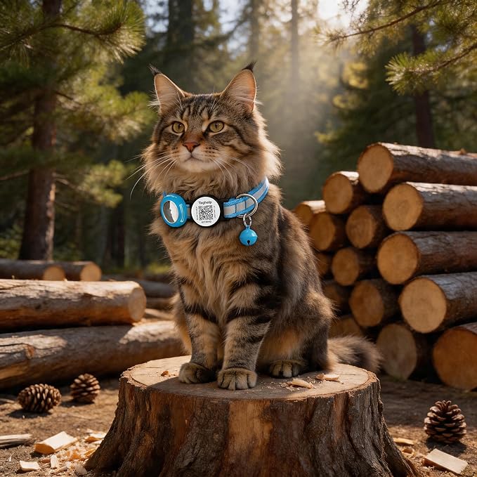 Waterproof Airtag Cat Collar Breakaway with QR Code Name Tag, Reflective cat Collar airtag Holder with Bell, Reflective Kitten Cat ID Tag Personalized, Ultra-Durable, Adjustable, Quick Release(Blue)