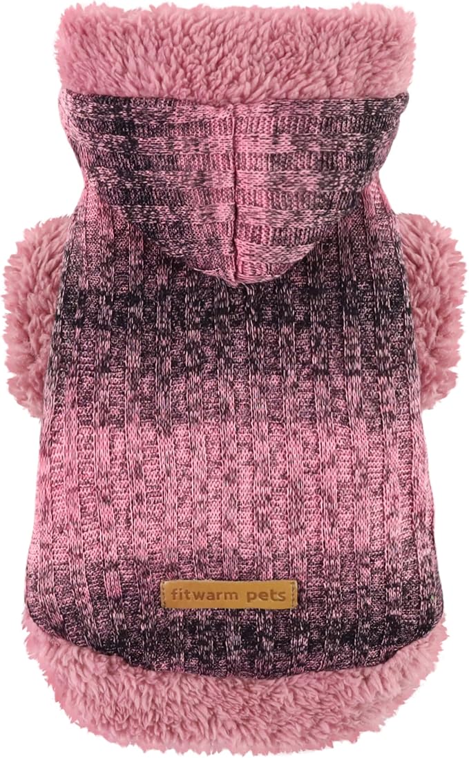 Fitwarm Fuzzy Dog Sweater, Knitted Winter Dog Clothes for Small Dogs Girl, Pet Cat Hooded Outfit, Heather Pink, Black, XS