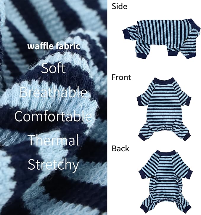 Fitwarm Blue and White Striped Dog Pajamas, Waffle Dog Clothes for Small Dogs Girl Boy, Puppy Onesie with Feet, Pet Cat Outfit, XL