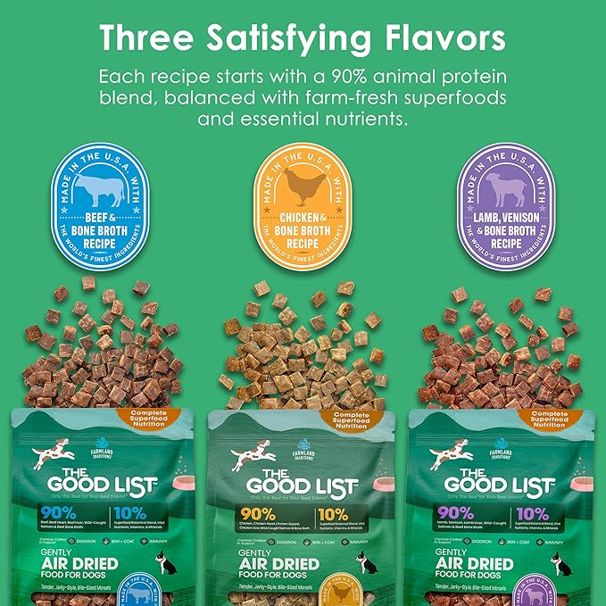 Farmland Traditions The Good List Air-Dried Dog Food, Premium Lamb, Venison, & Bone Broth for Dogs, Protein Rich & Grain-Free Nutrition, 2.2 Pound Bag