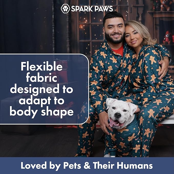 Spark Paws Dog Christmas Pajama, Dog Recovery Suit Male, Onesie, Ultra-Soft and 4-Way Stretch, for Small Medium and Large Breeds - Gingerbread Man - XL