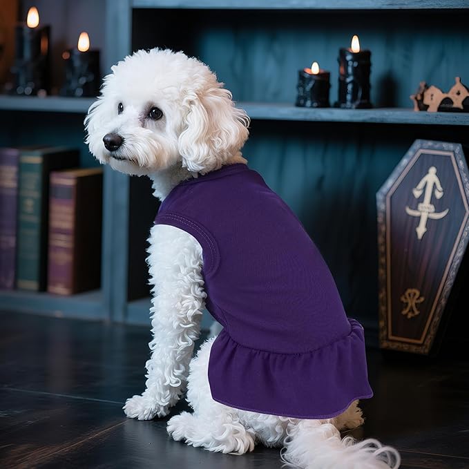 2 Pcs Dog Dresses Cat Skirt Solid Color Dog Clothes Summer Sleeveless Puppy Girl Clothes for Small Pet Dogs Cats (Purple,Orange, Large)