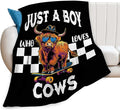 Just A Boy Who Love Cows Blanket Funny Highland Cows Decor Throw Blanket Gifts for Girls Boys Super Warm Soft Plush Fleece Flannel Cattle Blanket Couch Bedding Blanket for Adults Kids Women 50"X40"