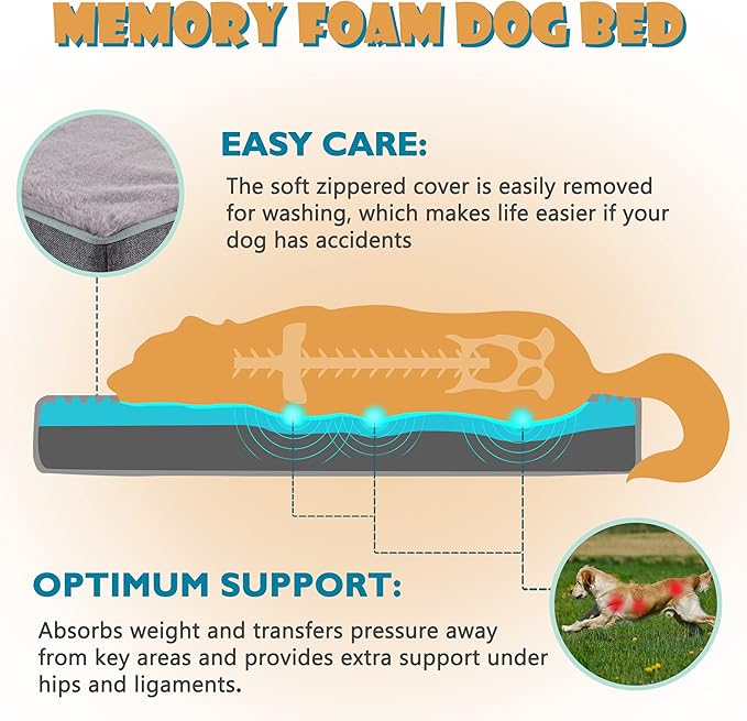 WATANIYA PET Cooling Dog Beds for Large Dogs, Memory Foam Large Sized Dog Bed, Washable Orthopedic Dog Bed for Crate with Joint Relief Memory Foam, Waterproof Liner and Plush Cover(35’’x 22’’)