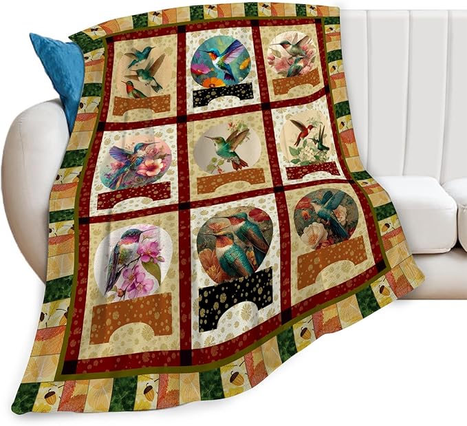 Hummingbird Throw Blanket Hummingbird Bird Stuff Gifts for Kids Girls Boys Adults Women Men Soft Cozy Warm Plush Fluffy Fuzzy Fleece Blanket Decor 40''X50''