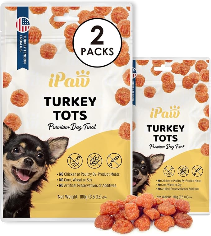 iPaw 2 Saver Combo Turkey Tots Dog Treats for Puppy Training, All Natural Human Grade Dog Treat, Hypoallergenic, Easy to Digest (Turkey Tots), 2 Packs