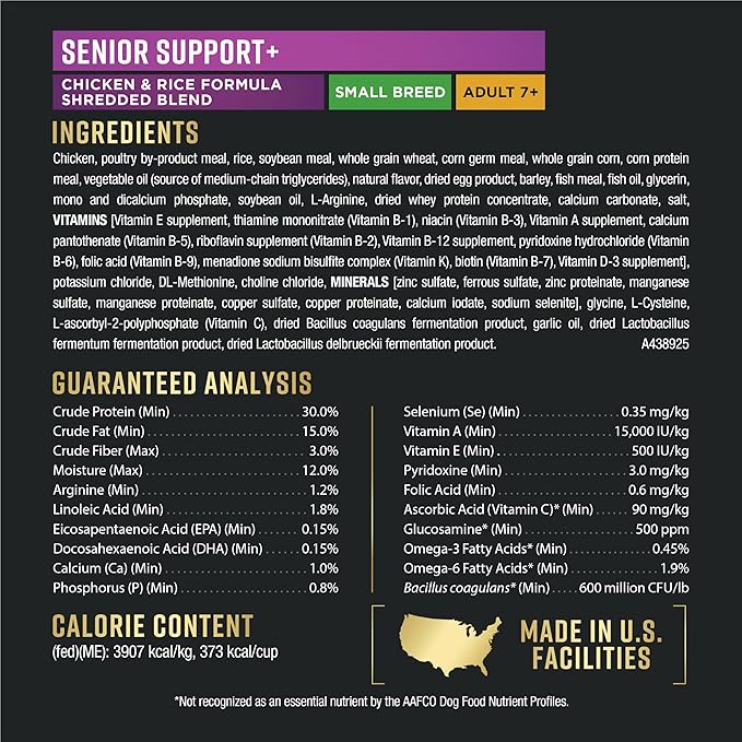 Purina Pro Plan AdvantEDGE Senior Support Plus Small Breed Shredded Blend Chicken and Rice Formula Dry Dog Food - 3.5 lb Bag