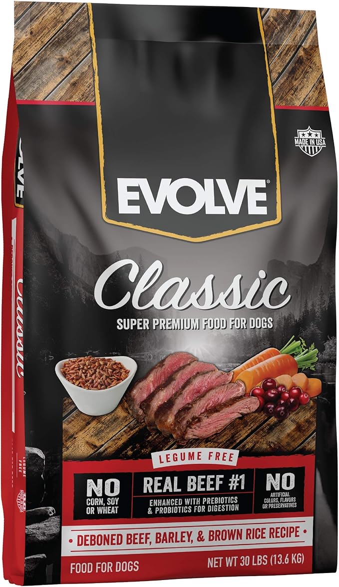 Evolve Classics Deboned Beef, Barley and Bison Recipe Dog Food, 15 Pound