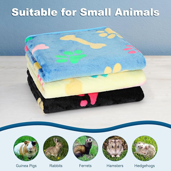 YUEPET 3 Pack Waterproof Guinea Pig Blankets Washable Small Animal Fleece Cage Liners Soft Pet Mat Guinea Pigs Fleece Bedding for Hamster Rabbit Chinchilla Ferret Guinea Pig 48"×24"