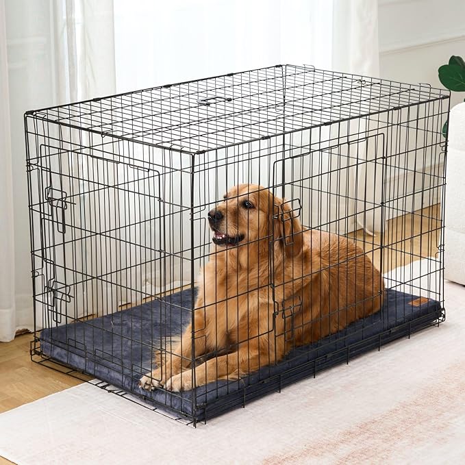 LIORCE Dog Crate Pad - Extra Large Dog Beds with Removable Washable Cover and Waterproof Lining - XXL Memory Foam Pet Bed for Crate - Reversible Kennel Mat (Cool & Warm), 48-inch, Dark Grey