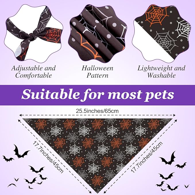 Shyyween 100 Pieces Halloween Dog Bandanas Bulk Pumpkin Ghost Bandanas for Dogs Soft Triangle Bibs Adjustable Triangle for Small Medium Large Pets Halloween Party Costume