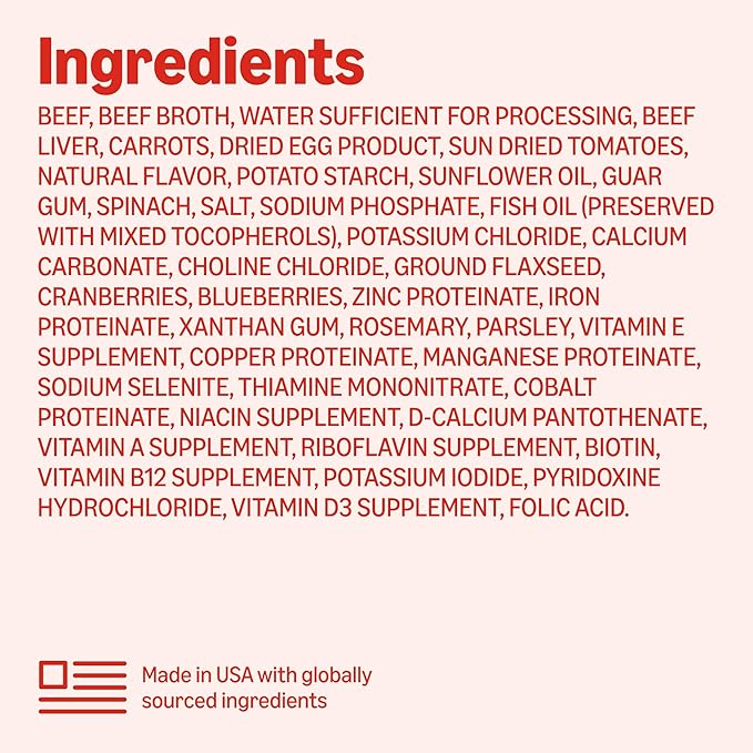 Amazon Basics Wet Dog Food, Beef Dinner in Gravy with Carrots & Sun-Dried Tomatoes, Made with Real Beef, 3.5 oz Cup, (Pack of 12)
