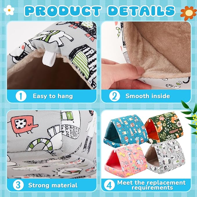 Cinnvoice 4 Pcs Guinea Pig Hideout, Guinea Pig Bed Tunnel, Rabbit Washable Small House Cage Accessories for Bunny Hedgehog Mouse Chinchillas Hamsters Ferrets Bearded Dragons Rats(Wonder Tale,9.8 in)