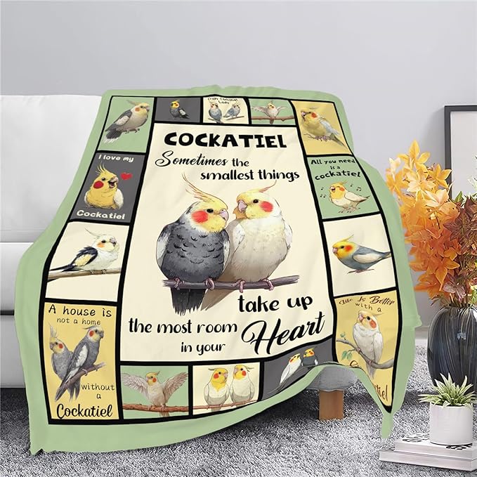 Parrot Bird Throw Blanket Cute Cockatiel Stuff Gifts for Kids Girls Boys Adults Women Men Soft Cozy Warm Plush Fluffy Fuzzy Fleece Blanket Decor 40''X50''