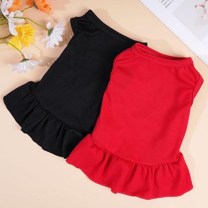 2 Pcs Dog Dress Cute Cat Skirt Solid Color Summer Clothes for Small Pet Dogs Cat (Black,Red, X-Small)