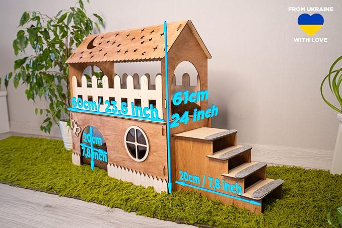Wooden rabbit house, bunny сastle with pillow, Add your pet's name for FREE (Add 1 pillow)