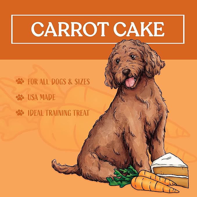 Carrot Cake Cookies|Lactose Free - Soy Free - Gluten Free - Wheat Free | USA Made | for All Breeds | 14 oz of All Natural, Baked, Crunchy Goodness