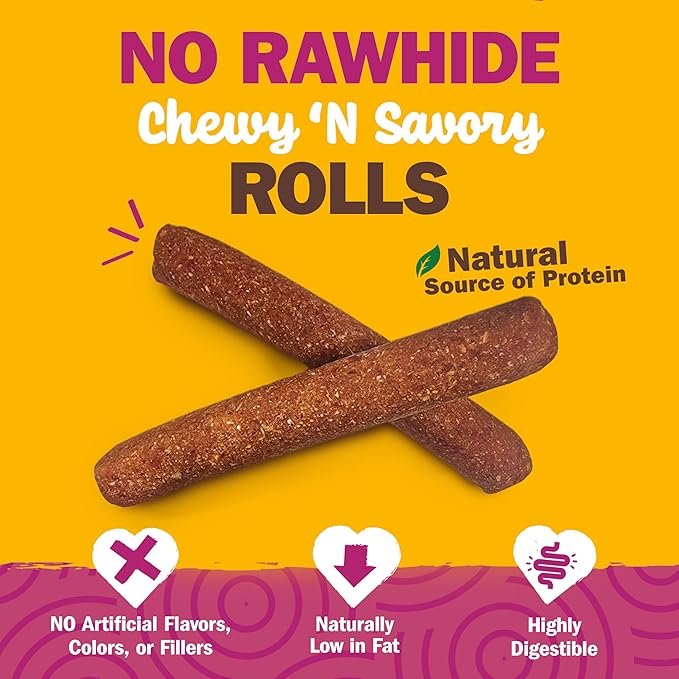 Cadet Chewalicious Chewy 'N Savory Rolls with Real Duck, Rawhide-Free Healthy Dog Chews, Limited-Ingredient Dog Treats & Long-Lasting Chew Treats for Dogs, Duck Flavor, 2 Pack