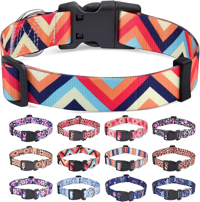Dog Collar for Large Dogs, Soft Comfy Pet Collar for Small Medium Large Dogs, Geometry Pattern for Boy Girl Puppy Dogs(Colorful Waves,L)