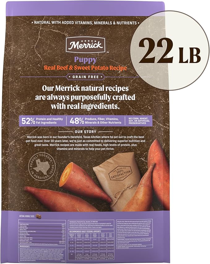 Merrick Premium Grain Free Dry Puppy Food, Wholesome and Natural Kibble with Real Texas Beef and Sweet Potato - 22.0 lb. Bag