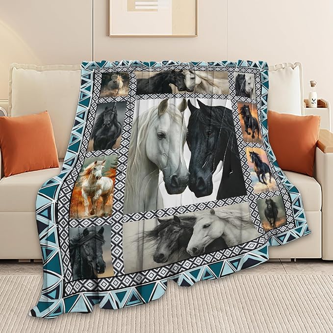 Horse Throw Blanket Horse Stuff Gifts for Kids Girls Boys Adults Women Men Soft Cozy Warm Plush Fluffy Fuzzy Fleece Blanket Decor 60''X80''