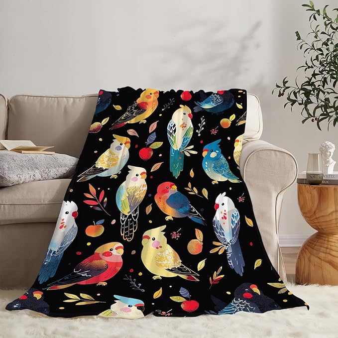 Parrot Bird Throw Blanket Cute Cockatiel Stuff Gifts for Kids Girls Boys Adults Women Men Soft Cozy Warm Plush Fluffy Fuzzy Fleece Blanket Decor 40''X50''